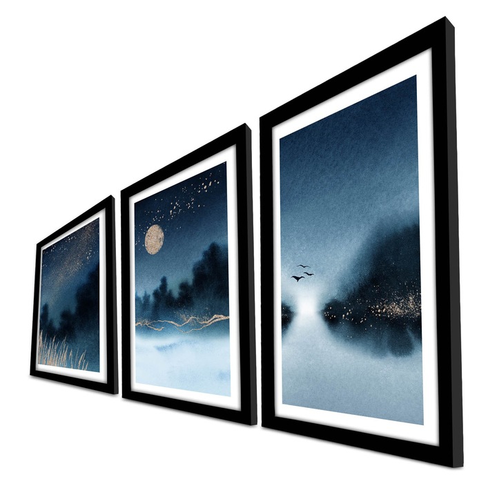 MDF-ből készült, keretezett díszfestmény (3 darabos készlet), Wallity, 38x53cm, 100% fa