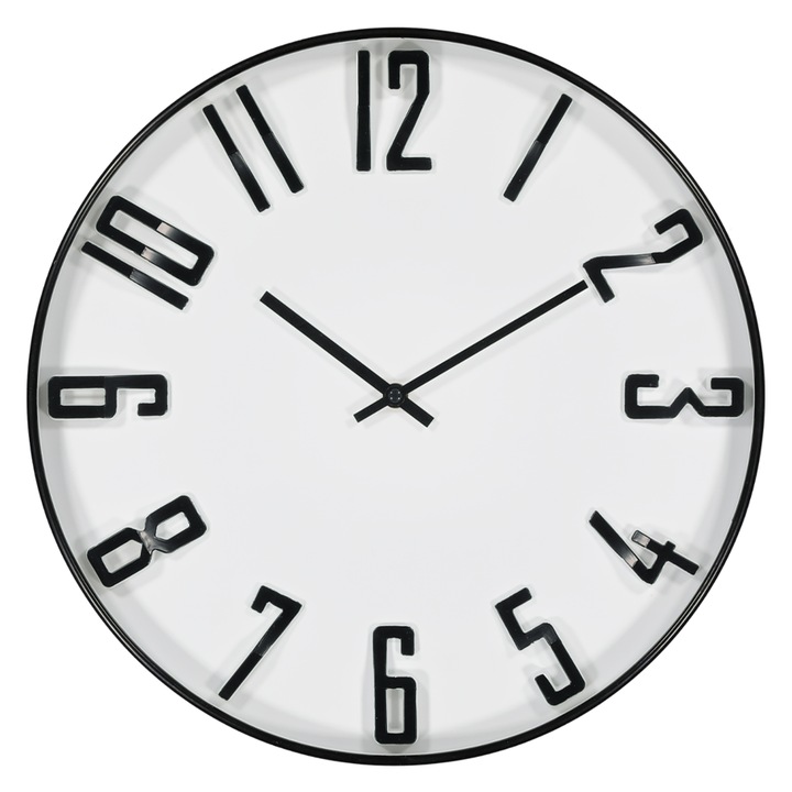 Ceas de perete 40 cm, silentios, design modern 3D, negru