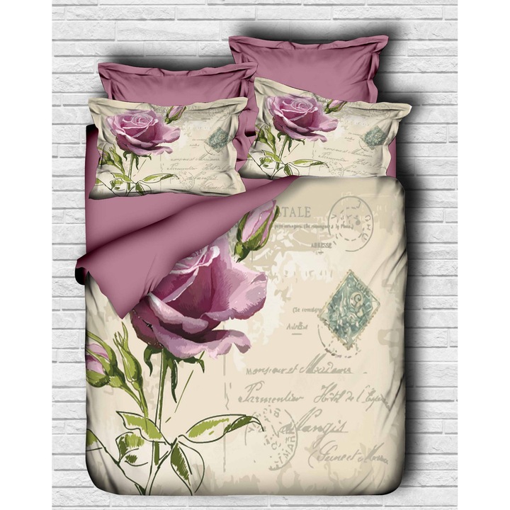 Set lenjerie de pat, COLOUR COTTON, 160x220cm, poliester microsatin si bumbac, 2 perne 50x70cm, multicolor