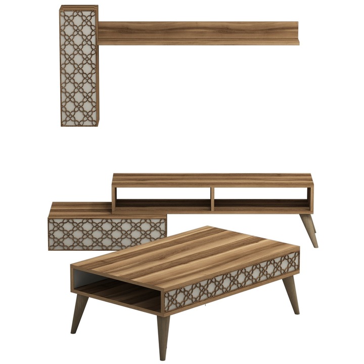 Set mobilier living, Woody Fashion, nuc, placaj melaminat, 150x37x38cm, 140x22x70cm, 105x60x37cm