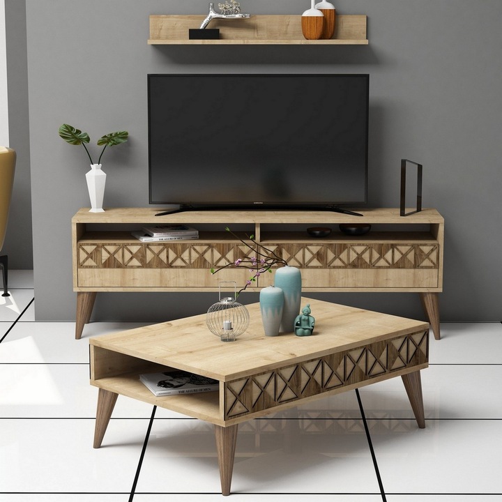 Set mobilier living Woody Fashion 6205, melaminat, stejar, 150x50x30cm