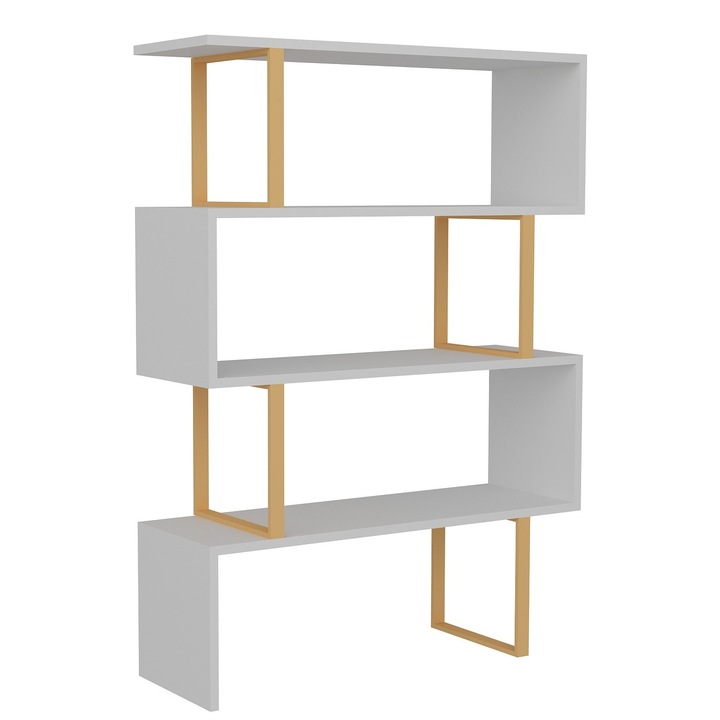 Raft carti, Woody Fashion, 91,5x124,5x29,5cm, 18mm, alb, auriu