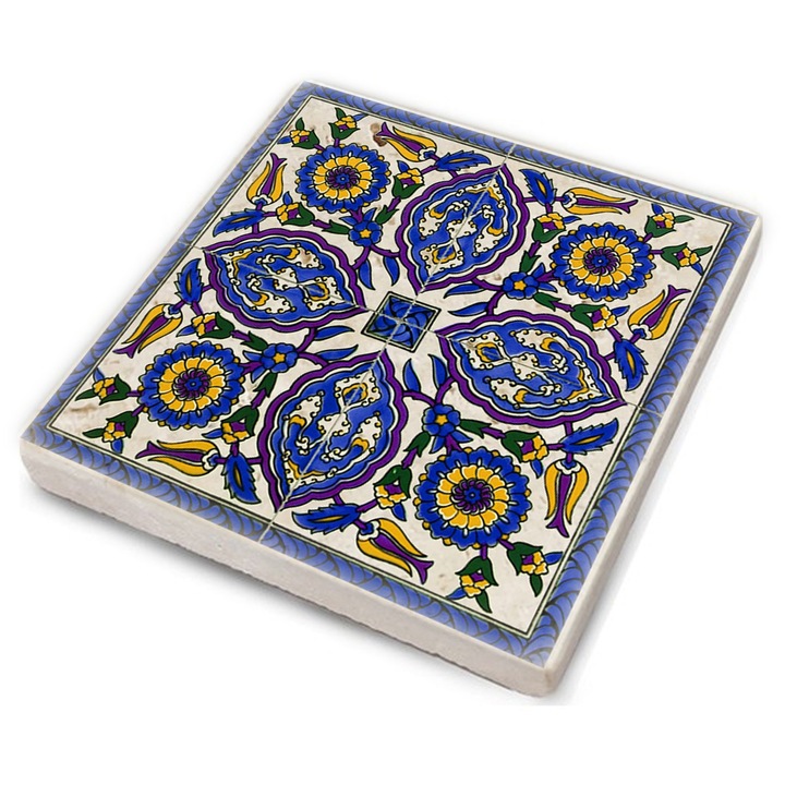 Suport de pahare, Hermia Concept, set 4 bucati, piatra naturala, 10x10x1cm