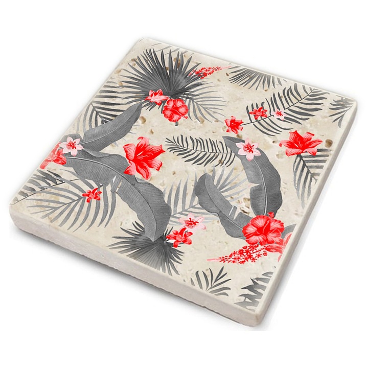 Suport de pahare, Hermia Concept, set 4 bucati, 10x10x1cm, piatra naturala