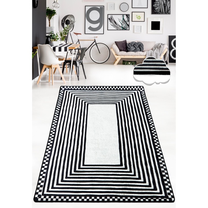 Szőnyeg, Conceptum Hypnose, 80x120cm, csúszásmentes, mosható, fekete/fehér