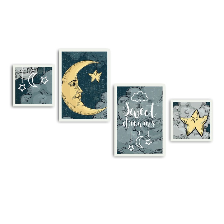 Dekoratív festmény MDF keret (4 darabos készlet), Wallity, 35x50cm, 30x30cm, többszínű