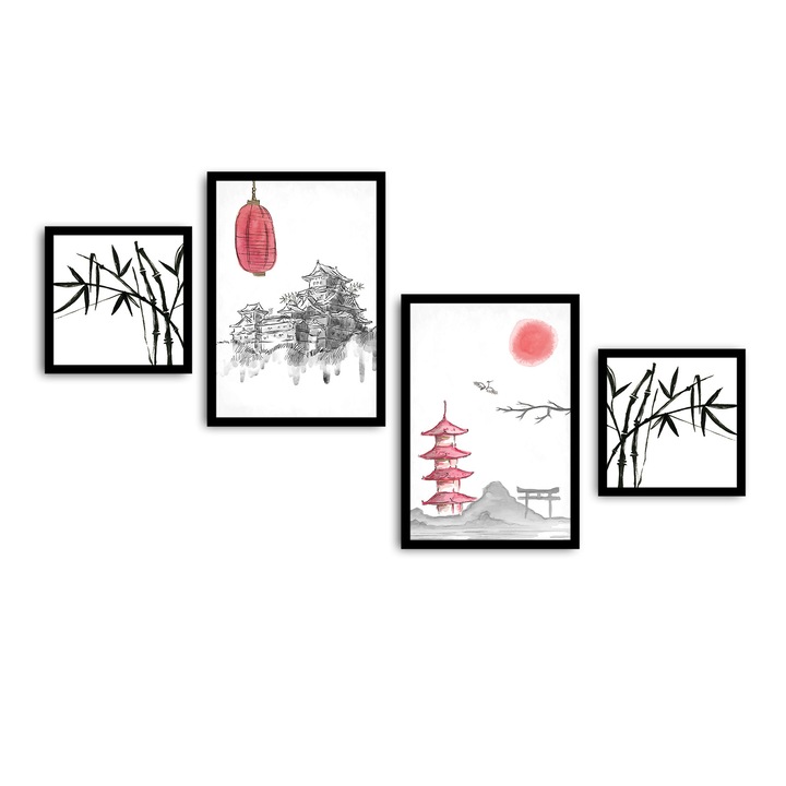 Dekoratív festmény MDF keret (4 darabos készlet), Wallity, 35x50cm, 30x30cm, többszínű, 136x75cm