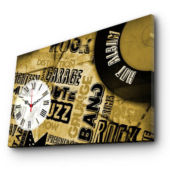 Dekoratív falióra, Wallity, 45x70cm, fa keret, 100% velúr vászon