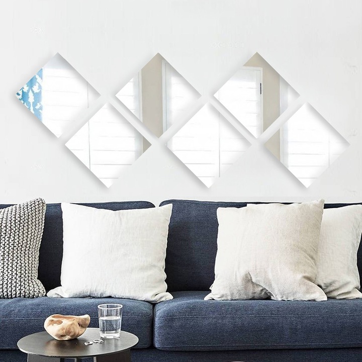 6 darabos tükörgarnitúra, 20x20cm, 100% üveg, keret nélküli, 4mm vastagságú