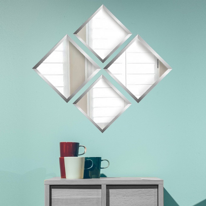 4 darabos tükörgarnitúra, Wallity, 24x24cm, 34x34cm, laminált műanyag