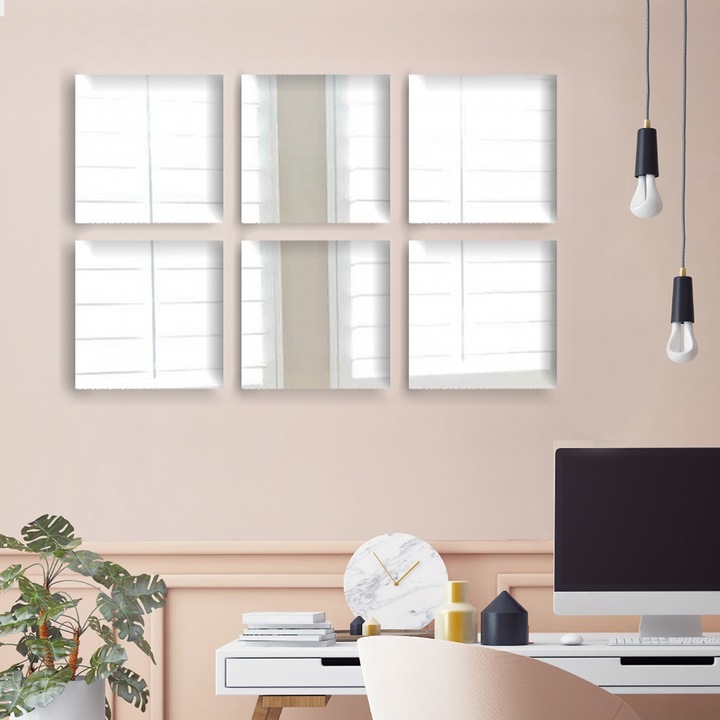 6 darabos tükörgarnitúra, 20x20cm, 100% üveg, keret nélküli, vastagság 4mm