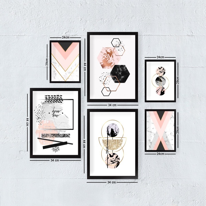 Dekoratív festmények, Wallity, 6 darabos készlet, 24x29cm, 34x44cm