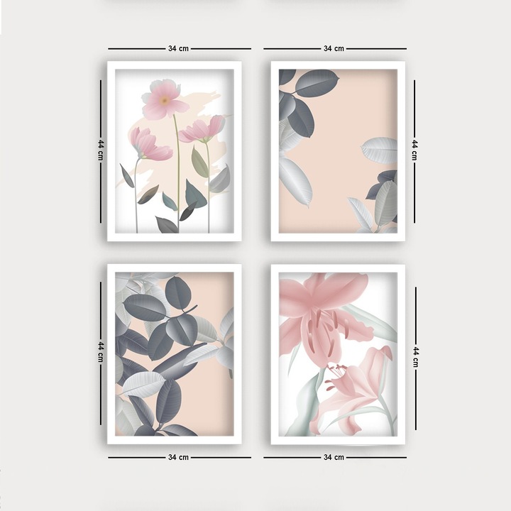 Tablouri decorative inramate (set 4 piese), Wallity, 34x44cm, 100% MDF, 100% plastic