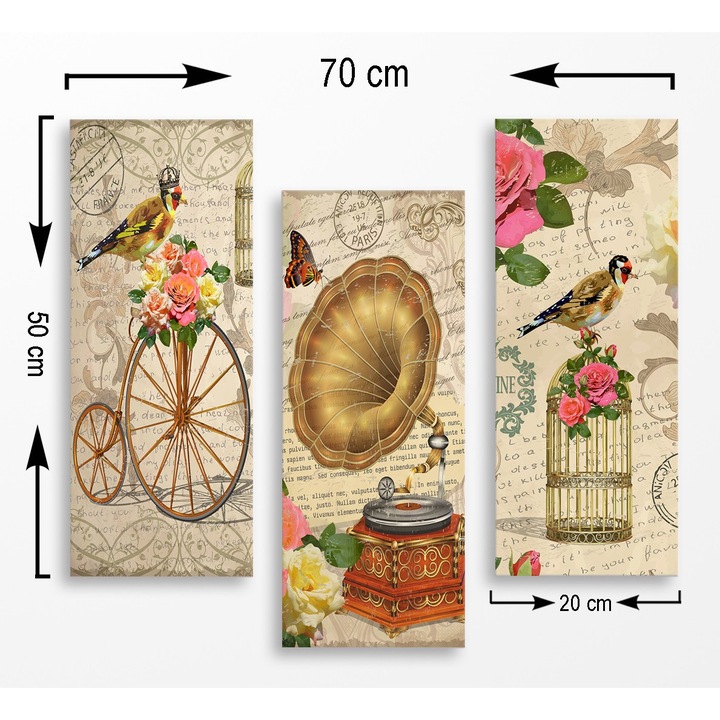 Dekoratív festmények, Wallity, 3 darabos készlet, darabonként 20x50cm, összesen 70x50cm