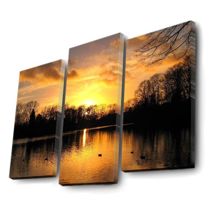 Dekoratív festmény LED-del, Wallity, 3 darabos szett, 66x45cm, 100% velúr, fa keretben