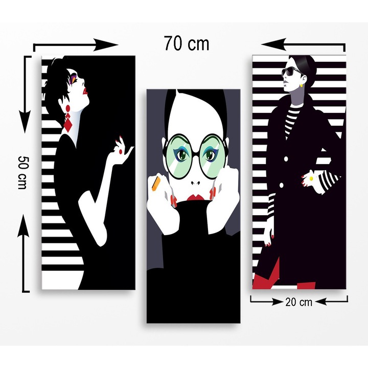 Dekoratív festmények, Wallity, 3 darabos készlet, 20x50cm/db, összesen 70x50cm, MDF 3mm