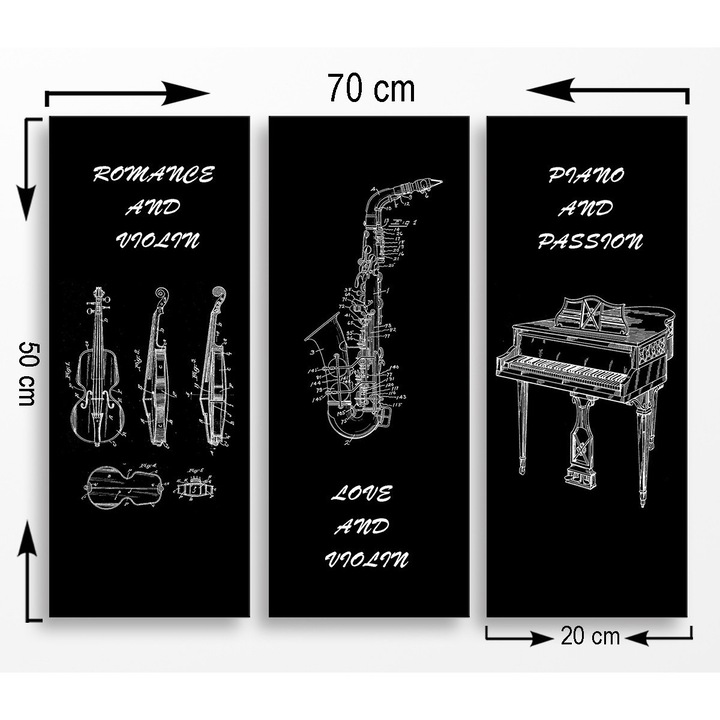 Dekoratív festmények, Wallity, 3 darabos készlet, 20x50cm/db, összesen 70x50cm, 3mm mdf