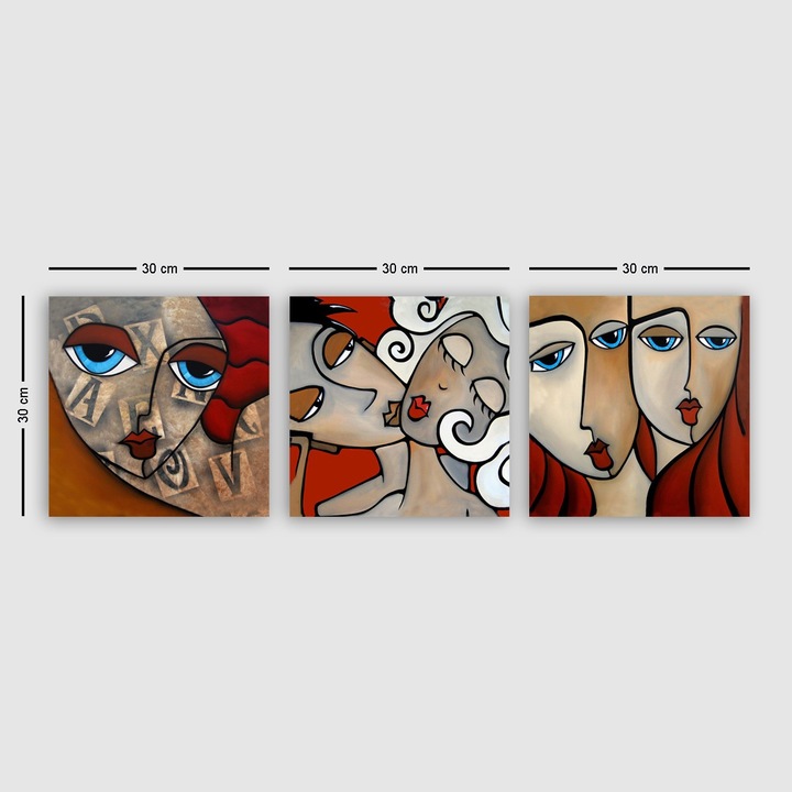 Tablou decorativ pe panza (set 3 piese), Wallity, 90x30cm, 100% panza, cadru din lemn
