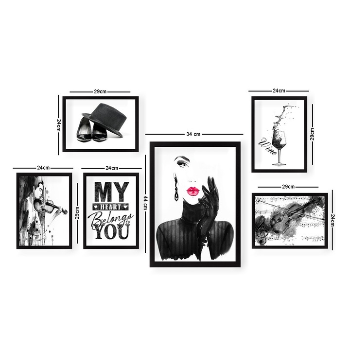 Dekoratív festmények, 6 darabos készlet, Wallity, 24x29cm, 24x44cm, mdf
