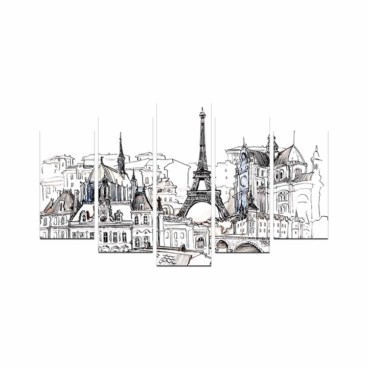 Tablou decorativ set 5 piese, Wallity, 20x60cm, 20x50cm, 20x40cm, 110x60cm