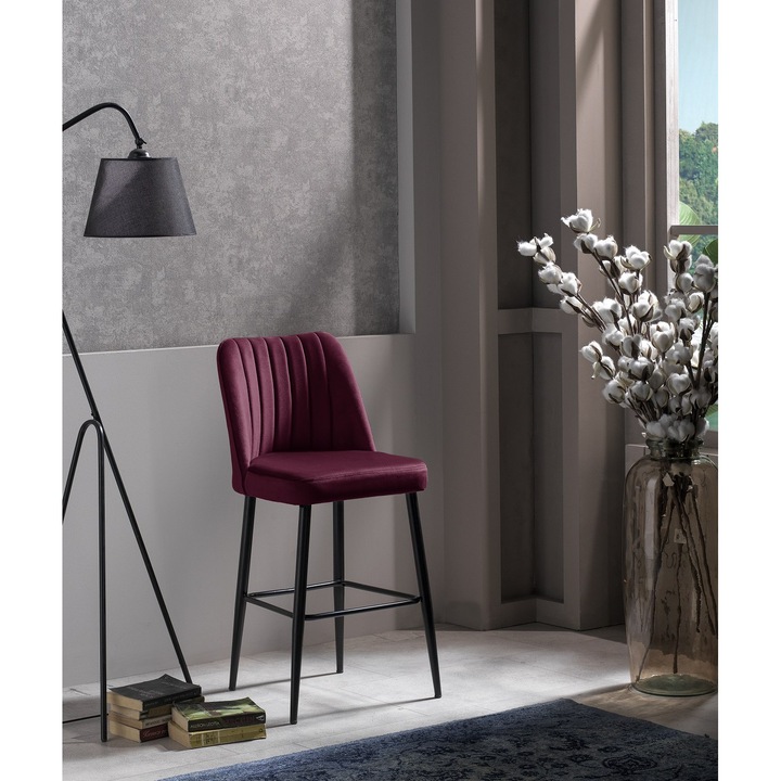 Комплект бар столове (4 части), Woody Fashion, тъмночервени, 49x99x45см