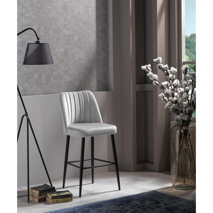 Комплект бар столове (4 части), Woody Fashion, кремави, 49x99x45см, метални крака