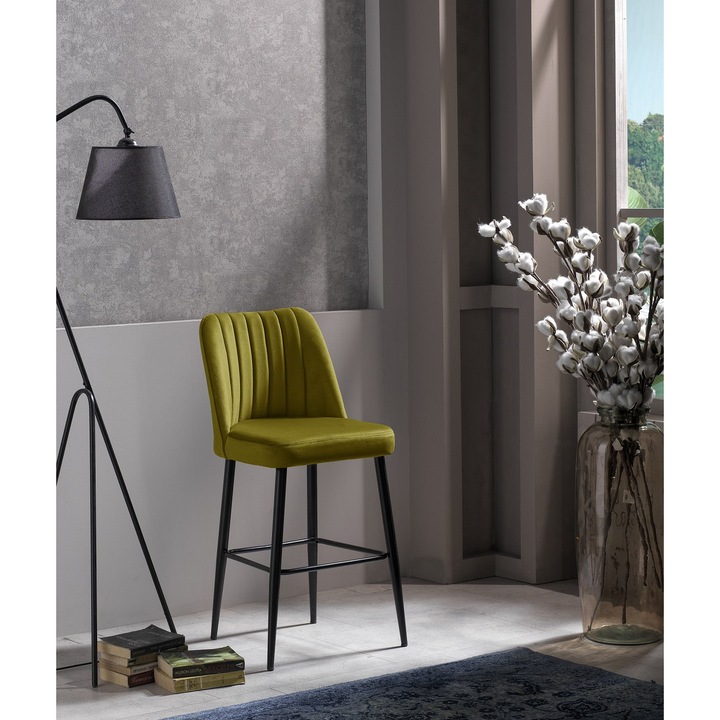 Комплект бар столове (4 части), Woody Fashion, жълти, 49x99x45см, метални крака