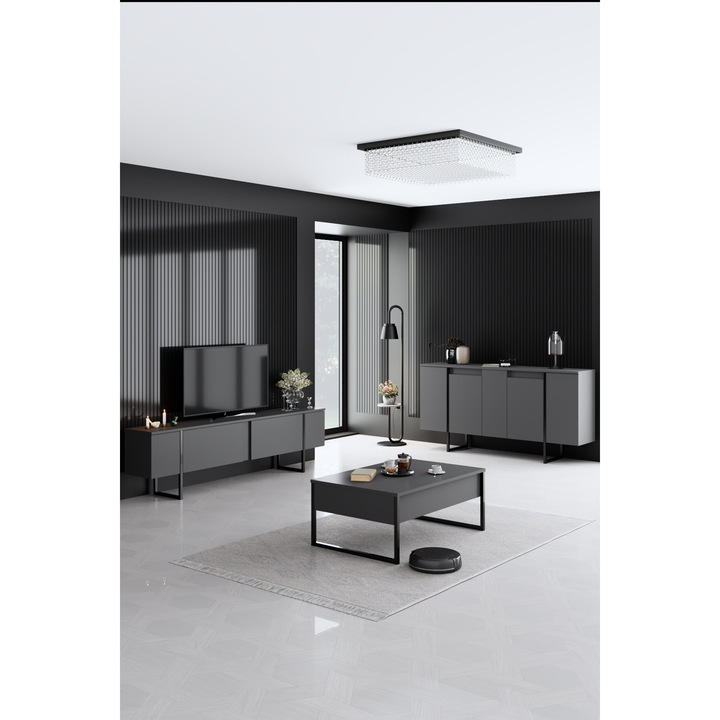 Set mobilier living Woody Fashion anthracite negru 160x35x80cm 180x30x50cm 90x60x40cm