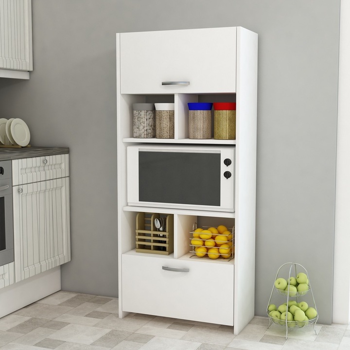 Dulap multifunctional Woody Fashion, alb, 65x140x35cm, picioare din fier