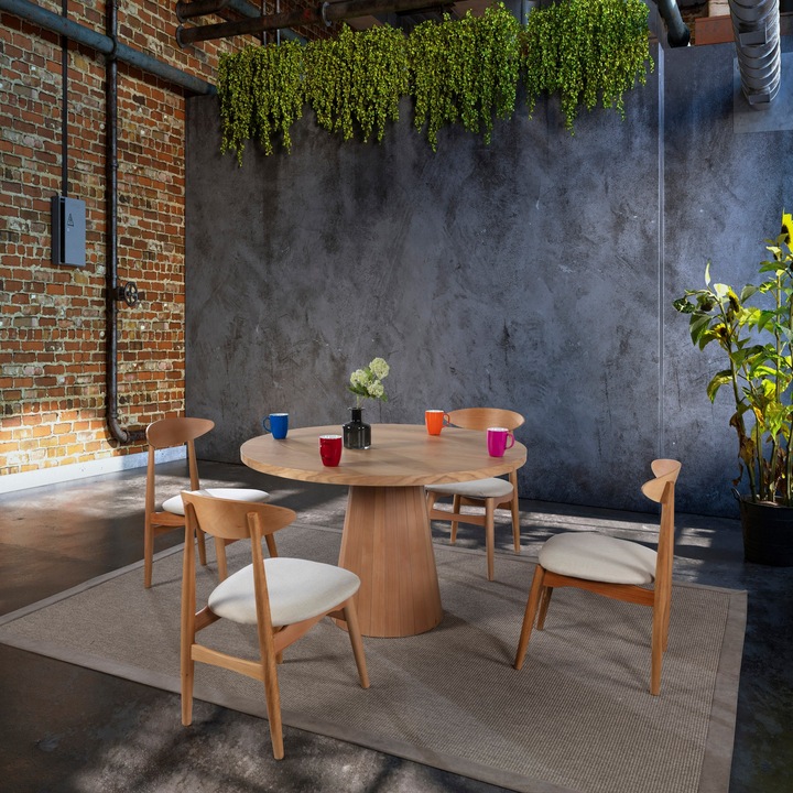 Set masa si 4 scaune, Woody Fashion, lemn de fag, 120x120cm