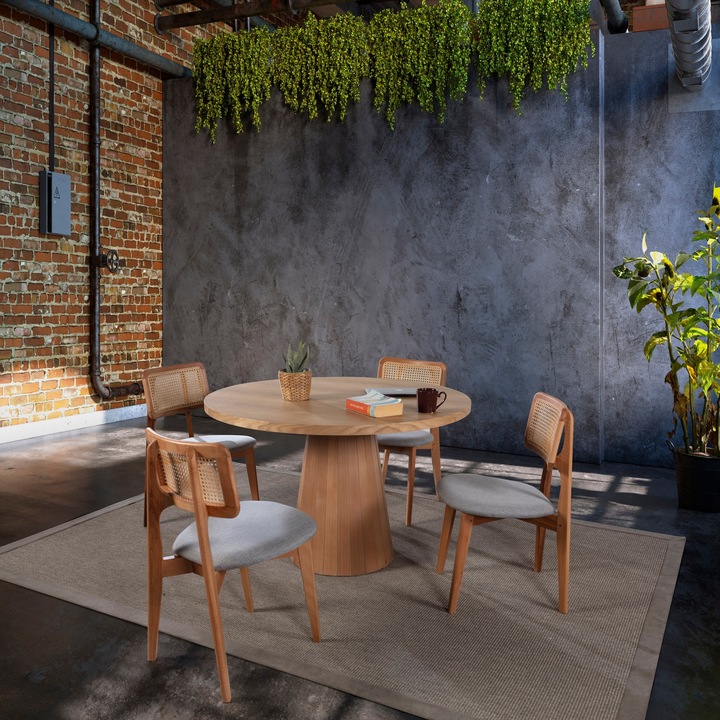 Set masa si 4 scaune, Woody Fashion, lemn de fag, 120x120cm