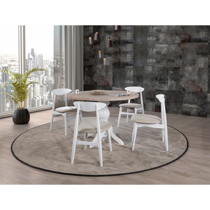 Set masa si 4 scaune, Woody Fashion, lemn de fag, 120x120cm