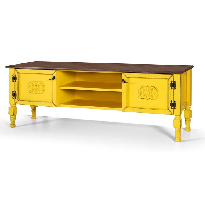 Comoda TV, Woody Fashion, 150x40x50cm, MDF, galben/maro