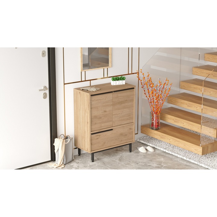 Cipőszekrény, Woody Fashion, 100% melamin, fém lábak, 74,8x90,4x35,5cm