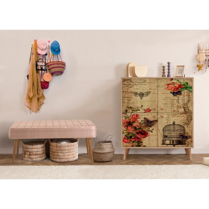 Set mobilier pentru hol, Woody Fashion, 100% melamina, picioare din lemn, 95x111x36cm, 105x49x40cm