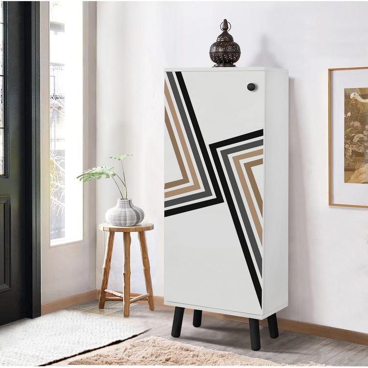 Cipőszekrény, Woody Fashion, 50x135x38cm, 100% melamin, tömörfa lábak, 3 polc