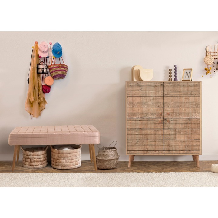 Set mobilier pentru hol, Woody Fashion, 100% melamina, picioare din lemn, 95x111x36cm, 105x49x40cm