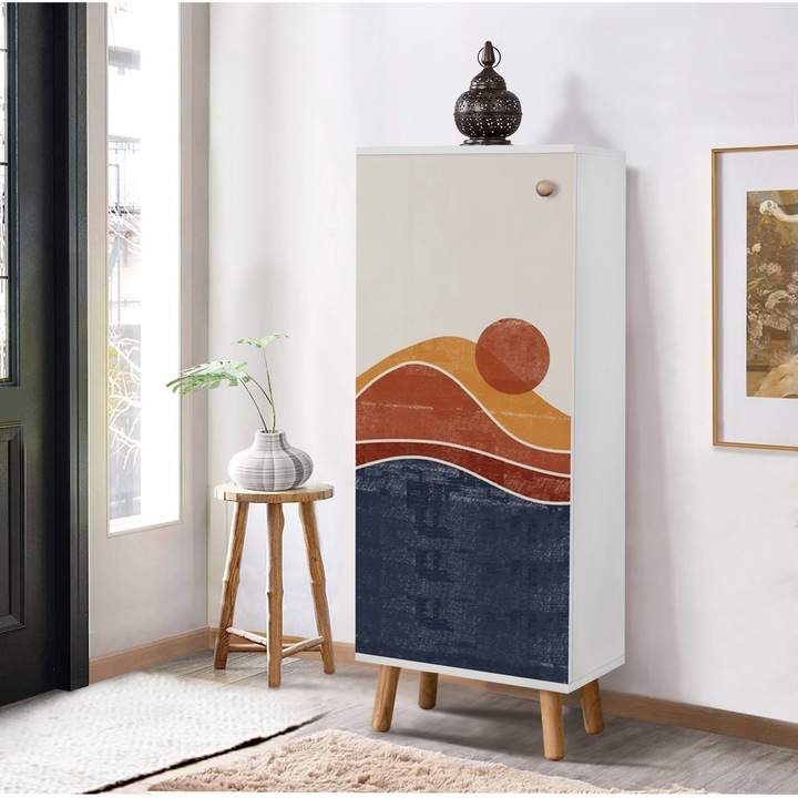 Dulap pantofi, Woody Fashion, 50x135x38cm, 100% melamina, picioare din lemn masiv, 3 rafturi