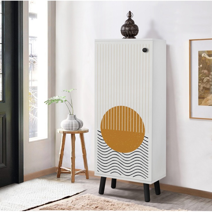 Cipőszekrény, Woody Fashion, 50x135x38cm, 100% melamin, tömörfa lábak, 3 polc