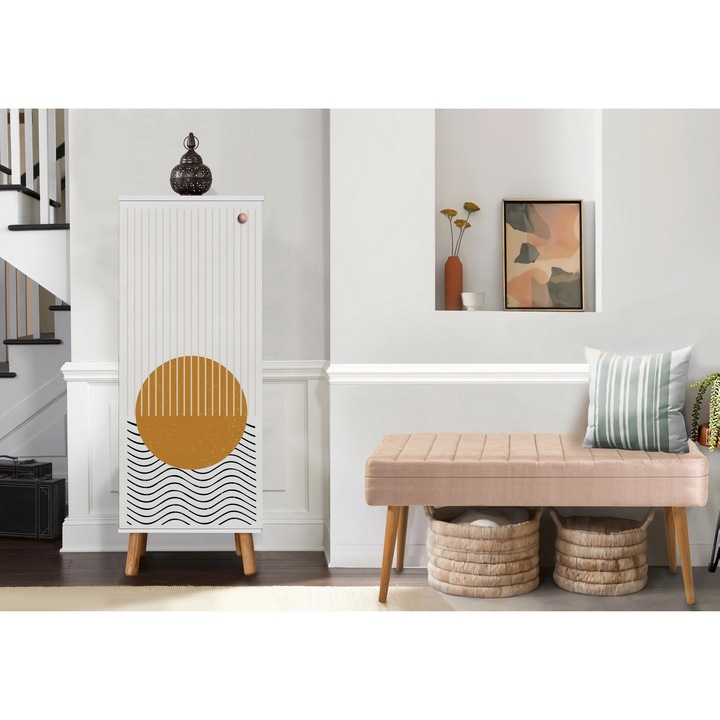 Előszoba bútor szett, Woody Fashion, 100% melamin, fa lábak, 50x135x38cm, 105x50x40cm