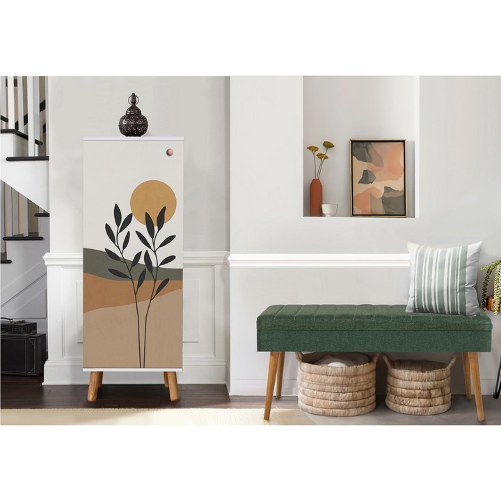 Előszoba bútor szett, Woody Fashion, 100% melamin, fa lábak, 50x135x38cm, 105x50x40cm