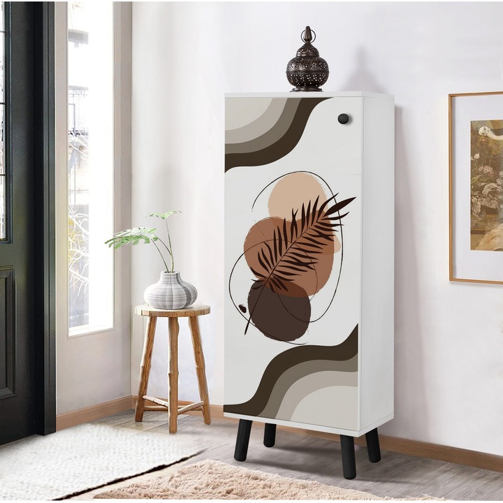 Cipőszekrény, Woody Fashion, 50x135x38cm, 100% melamin, tömörfa lábak, 3 polc