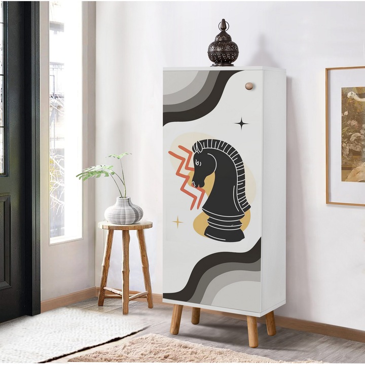 Cipőszekrény, Woody Fashion, 50x135x38cm, 100% melamin, tömörfa lábak, 3 polc