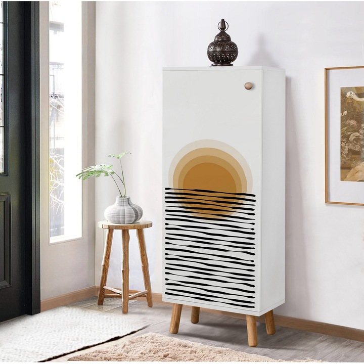 Cipőszekrény, Woody Fashion, 50x135x38cm, 100% melamin, tömörfa lábak, 3 polc