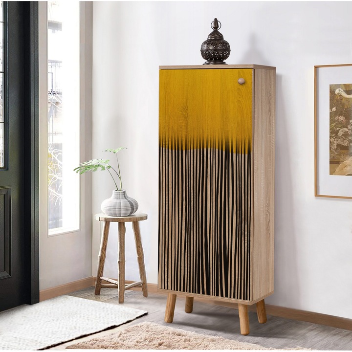 Cipőszekrény, Woody Fashion, 50x135x38cm, 100% melamin, tömörfa lábak, 3 polc