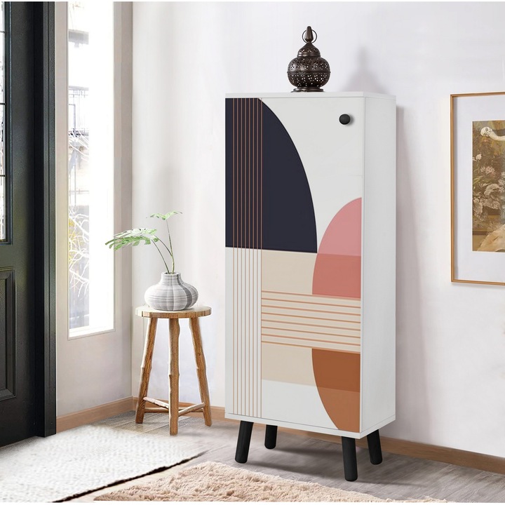 Cipőszekrény, Woody Fashion, 50x135x38cm, 100% melamin, tömörfa lábak, 3 polc