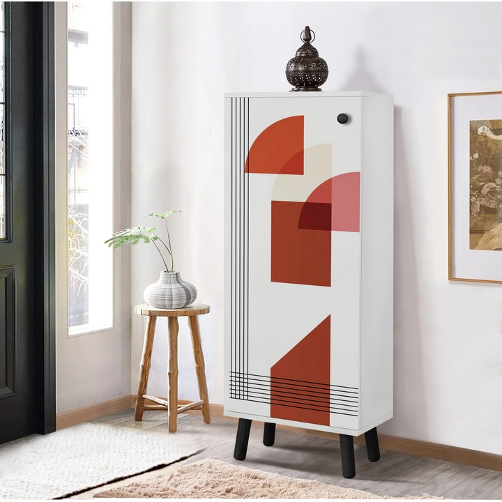 Cipőszekrény, Woody Fashion, 50x135x38cm, 100% melamin, tömörfa lábak, 3 polc