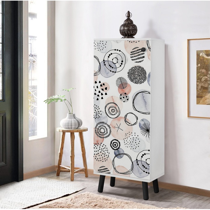 Cipőszekrény, Woody Fashion, 50x135x38cm, 100% melamin, tömörfa lábak, tömörfa fogantyúk