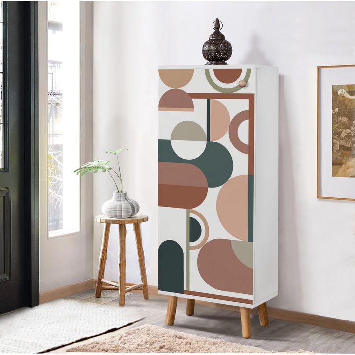 Dulap pantofi, Woody Fashion, 100% melamina, picioare din lemn masiv, 50x135x38cm