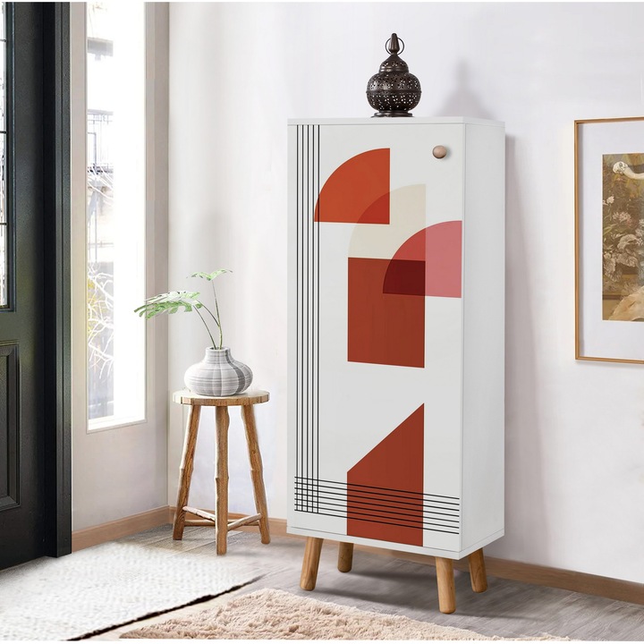 Dulap pantofi, Woody Fashion, 50x135x38cm, 100% melamina, picioare din lemn masiv, 3 rafturi